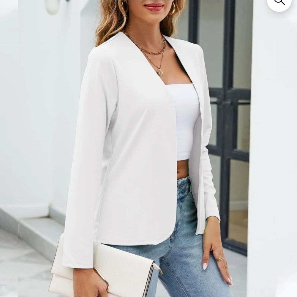 Tahari White Open-Front Blazer Jacket - Picture 3 of 8